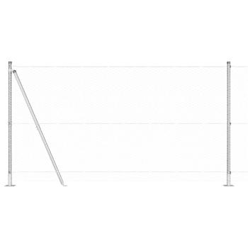 Sechseckzaun 1,2x100 m feuerverzinkter Stahl, Zaunpfosten mit Fußplatten 13 Stück Ø32mm 68,5cm feuerverzinkter Stahl