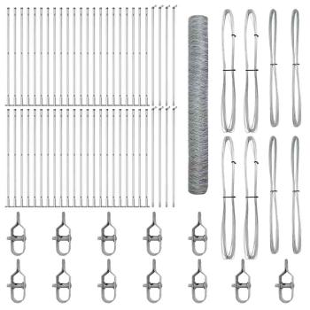 Sechseckzaun 1,2x100 m galvanisierter Stahl, Zaunpfosten mit Basisplatten 13 Teile Ø32mm 68,5cm galvanisierter Stahl