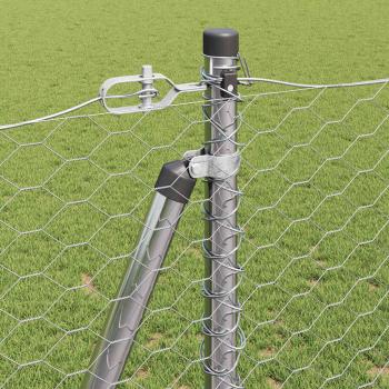 Sechseckzaun 1,2x100 m galvanisierter Stahl, Zaunpfosten mit Basisplatten 13 Teile Ø32mm 68,5cm galvanisierter Stahl