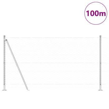 Sechseckzaun 1.2x100 m Verzinkter Stahl, Zaunpfosten mit Basisplatten 13 Stück Ø32mm 68.5cm Verzinkter Stahl
