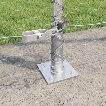 Hexagonzaun 1,4x100 m verzinkter Stahl, Zaunpfosten mit Basisplatten 13 Stk Ø32mm 78,5cm verzinkter Stahl