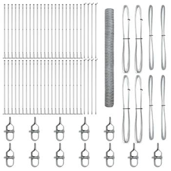 Sechseckzaun 1,6x100 m feuerverzinkter Stahl, Zaunpfosten mit Bodenplatten 13 Stk Ø32mm 88,5cm feuerverzinkter Stahl