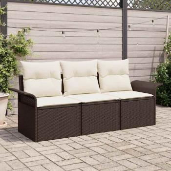 ARDEBO.de - 3-teiliges Garten Sofa Set mit Kissen Braunes Poly Rattan, 2-Sitzer Garten Sofa mit Stauraum & Kissen Braunes Poly Rattan