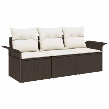 3-teiliges Garten Sofa Set mit Kissen Braunes Poly Rattan, 2-Sitzer Garten Sofa mit Stauraum & Kissen Braunes Poly Rattan