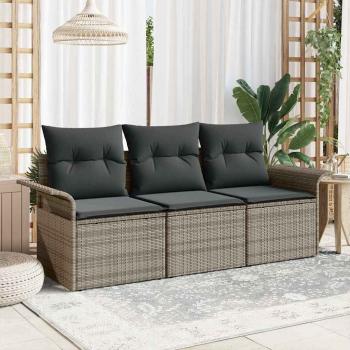 ARDEBO.de - 3-teilige Garten Sofa Set mit Kissen Grau Poly Rattan, 2-Sitzer Garten Sofa mit Stauraum & Kissen Grau Poly Rattan
