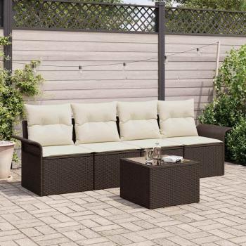 ARDEBO.de - 5-teiliges Garten Sofaset mit Kissen Braun Poly Rattan, 2-Sitzer Garten Sofa mit Stauraum & Kissen Braun Poly Rattan