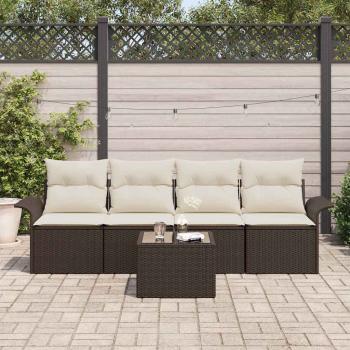 5-teiliges Garten Sofaset mit Kissen Braun Poly Rattan, 2-Sitzer Garten Sofa mit Stauraum & Kissen Braun Poly Rattan