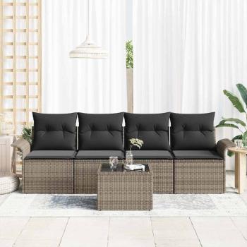 ARDEBO.de - 5-teilige Garten Sofa Set mit Kissen Grau Poly Rattan, 2-Sitzer Garten Sofa mit Stauraum & Kissen Grau Poly Rattan