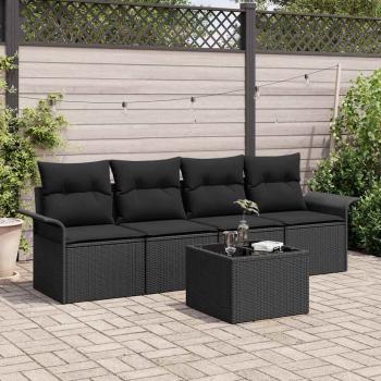 ARDEBO.de - 5-teilige Garten Sofa Set mit Kissen Schwarz Poly Rattan, 2-Sitzer Garten Sofa mit Stauraum & Kissen Schwarz Poly Rattan
