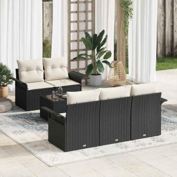 ARDEBO.de - 6-teilige Garten-Sofa-Gruppe mit Kissen Schwarz Poly-Rattan, 2-Sitzer Garten-Sofa mit Stauraum & Kissen Schwarz Poly-Rattan