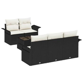 6-teilige Garten-Sofa-Gruppe mit Kissen Schwarz Poly-Rattan, 2-Sitzer Garten-Sofa mit Stauraum & Kissen Schwarz Poly-Rattan