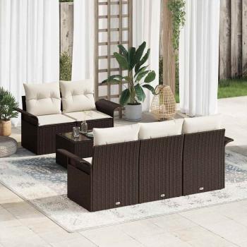 ARDEBO.de - 6-teiliges Garten Sofa Set mit Kissen Braun Poly Rattan, 2-Sitzer Garten Sofa mit Stauraum & Kissen Braun Poly Rattan
