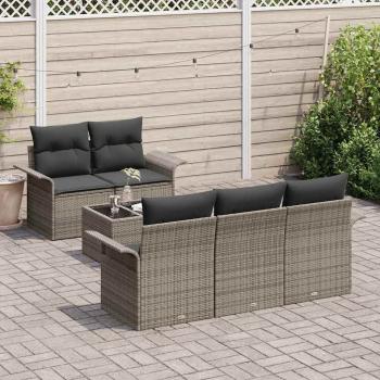 6-teiliges Garten Sofa Set mit Kissen Grau Poly Rattan, 2-Sitzer Garten Sofa mit Stauraum & Kissen Grau Poly Rattan