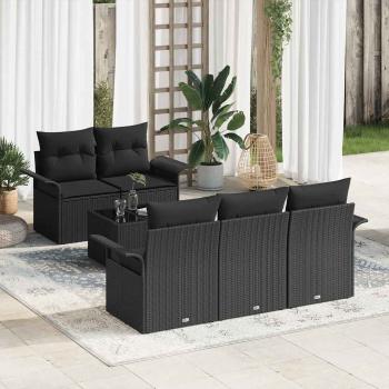 ARDEBO.de - 6-teiliges Garten Sofa Set mit Kissen Schwarz Poly Rattan, 2-Sitzer Garten Sofa mit Stauraum & Kissen Schwarz Poly Rattan