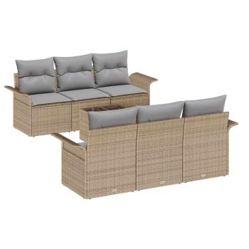 7-teiliges Garten Sofa Set mit Kissen Beige Poly Rattan, 2-Sitzer Garten Sofa mit Stauraum & Kissen Beige Poly Rattan