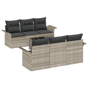 7-teiliges Garten-Sofa-Set mit Kissen Hellgrau Poly Rattan, 2-Sitzer Garten-Sofa mit Stauraum & Kissen Hellgrau Poly Rattan