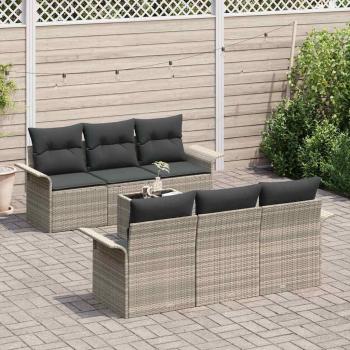 7-teiliges Garten-Sofa-Set mit Kissen Hellgrau Poly Rattan, 2-Sitzer Garten-Sofa mit Stauraum & Kissen Hellgrau Poly Rattan