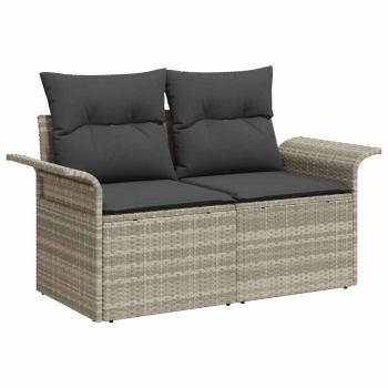 7-teiliges Garten-Sofa-Set mit Kissen Hellgrau Poly Rattan, 2-Sitzer Garten-Sofa mit Stauraum & Kissen Hellgrau Poly Rattan
