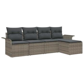 5-teilige Garten Sofa Set mit Kissen Grau Poly Rattan, 2-Sitzer Garten Sofa mit Stauraum & Kissen Grau Poly Rattan