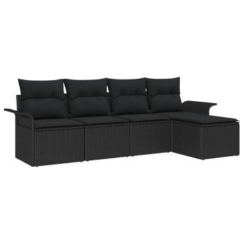5-teiliges Garten Sofa Set mit Kissen Schwarzes Poly Rattan, 2-Sitzer Garten Sofa mit Stauraum & Kissen Schwarzes Poly Rattan