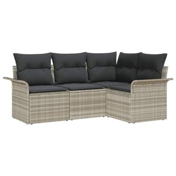 ARDEBO.de - 4-teiliges Garten Sofa Set mit Kissen in Hellgrau Poly Rattan, 2-Sitzer Garten Sofa mit Stauraum & Kissen in Hellgrau Poly Rattan