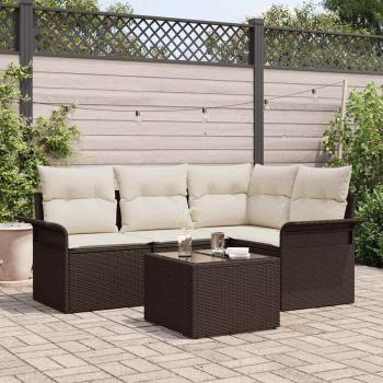 ARDEBO.de - 4-teiliges Garten Sofa Set mit Kissen Grau Poly Rattan, 2-Sitzer Garten Sofa mit Stauraum & Kissen Braun Poly Rattan