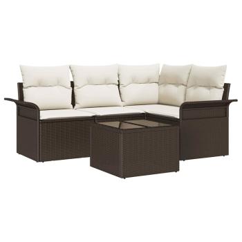 4-teiliges Garten Sofa Set mit Kissen Grau Poly Rattan, 2-Sitzer Garten Sofa mit Stauraum & Kissen Braun Poly Rattan