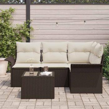 4-teiliges Garten Sofa Set mit Kissen Grau Poly Rattan, 2-Sitzer Garten Sofa mit Stauraum & Kissen Braun Poly Rattan