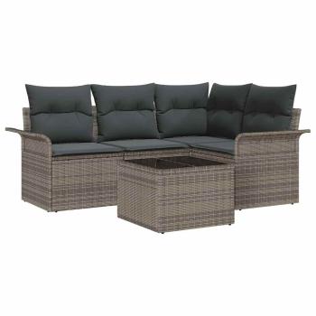 4-teiliges Garten-Sofa-Set mit Kissen schwarzes Poly-Rattan, 2-Sitzer Garten-Sofa mit Stauraum & Kissen graues Poly-Rattan