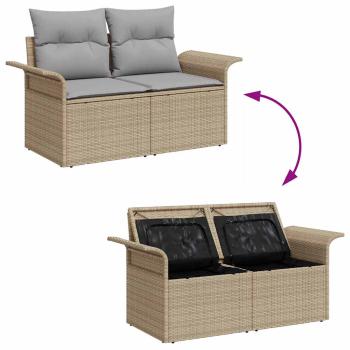 5-teiliges Garten Sofa Set mit Kissen Schwarz Poly Rattan, 2-Sitzer Garten Sofa mit Stauraum & Kissen Beige Poly Rattan