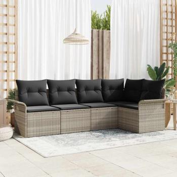 ARDEBO.de - 5-teiliges Garten Sofa Set mit Kissen Hellgrau Poly-Rattan, 2-Sitzer Garten Sofa mit Stauraum & Kissen Hellgrau Poly-Rattan