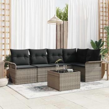 ARDEBO.de - 5-teiliges Garten-Sofa-Set mit Kissen Schwarz Poly Rattan, 2-Sitzer Garten-Sofa mit Stauraum & Kissen Grau Poly Rattan