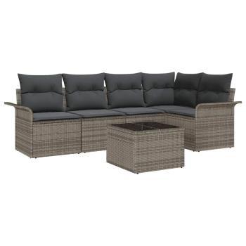 5-teiliges Garten-Sofa-Set mit Kissen Schwarz Poly Rattan, 2-Sitzer Garten-Sofa mit Stauraum & Kissen Grau Poly Rattan