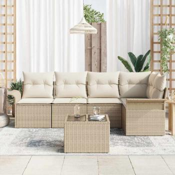 6-teiliges Garten Sofa Set mit Kissen Braunes Poly Rattan, 2-Sitzer Garten Sofa mit Stauraum & Kissen Beiges Poly Rattan