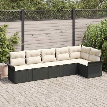 ARDEBO.de - 6-teiliges Garten-Sofa-Set mit Kissen Schwarz Poly-Rattan, 2-Sitzer Garten-Sofa mit Stauraum & Kissen Schwarz Poly-Rattan