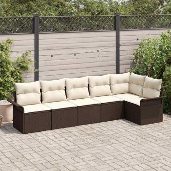 ARDEBO.de - 6-teiliges Garten Sofa Set mit Kissen Braun Poly Rattan, 2-Sitzer Garten Sofa mit Stauraum & Kissen Braun Poly Rattan