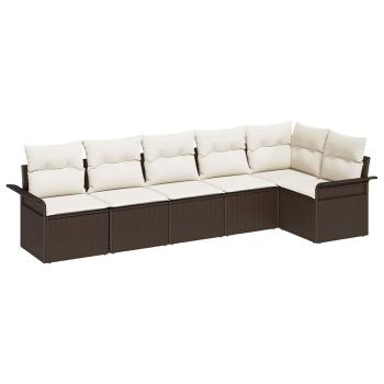 6-teiliges Garten Sofa Set mit Kissen Braun Poly Rattan, 2-Sitzer Garten Sofa mit Stauraum & Kissen Braun Poly Rattan