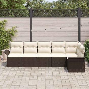 6-teiliges Garten Sofa Set mit Kissen Braun Poly Rattan, 2-Sitzer Garten Sofa mit Stauraum & Kissen Braun Poly Rattan