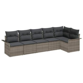 ARDEBO.de - 6-teiliges Garten Sofa Set mit Kissen in Grau, Poly Rattan, 2-Sitzer Garten Sofa mit Stauraum & Kissen in Grau, Poly Rattan