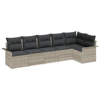 6-teiliges Garten Sofa Set mit Kissen Hellgrau Poly Rattan, 2-Sitzer Garten Sofa mit Stauraum & Kissen Hellgrau Poly Rattan
