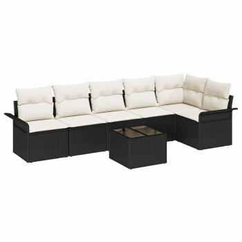 ARDEBO.de - 6-teiliges Garten-Sofa-Set mit Kissen Braun Poly Rattan, 2-Sitzer Garten-Sofa mit Stauraum und Kissen Schwarz Poly Rattan