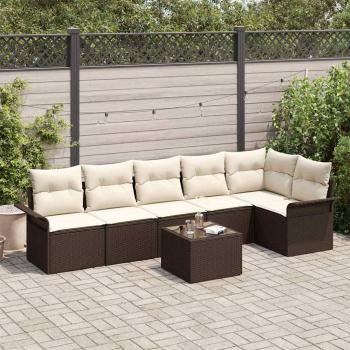 ARDEBO.de - 6-teiliges Garten Sofa Set mit Kissen in Grau Poly Rattan, 2-Sitzer Garten Sofa mit Stauraum & Kissen in Braun Poly Rattan