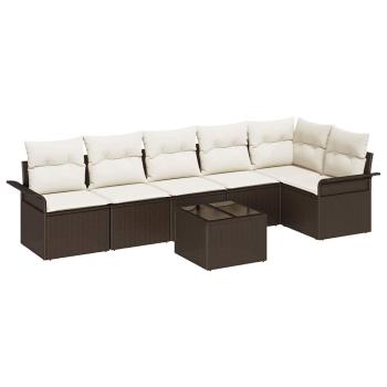 6-teiliges Garten Sofa Set mit Kissen in Grau Poly Rattan, 2-Sitzer Garten Sofa mit Stauraum & Kissen in Braun Poly Rattan
