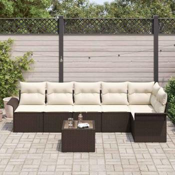 6-teiliges Garten Sofa Set mit Kissen in Grau Poly Rattan, 2-Sitzer Garten Sofa mit Stauraum & Kissen in Braun Poly Rattan