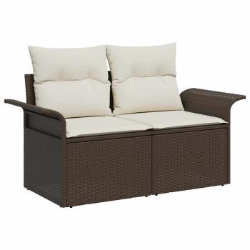 6-teiliges Garten Sofa Set mit Kissen in Grau Poly Rattan, 2-Sitzer Garten Sofa mit Stauraum & Kissen in Braun Poly Rattan