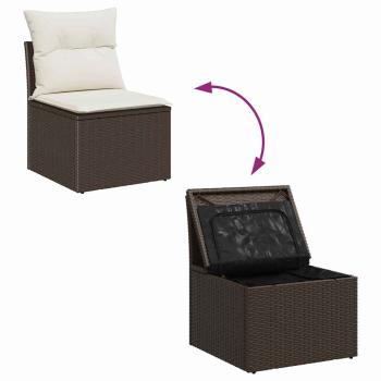 6-teiliges Garten Sofa Set mit Kissen in Grau Poly Rattan, 2-Sitzer Garten Sofa mit Stauraum & Kissen in Braun Poly Rattan