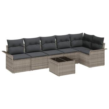 6-teiliges Garten Sofa Set mit Kissen schwarzes Poly Rattan, 2-Sitzer Garten Sofa mit Stauraum & Kissen graues Poly Rattan