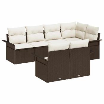 7-teiliges Garten-Sofa-Set mit Kissen Braun Poly-Rattan, 2-Sitzer-Garten-Sofa mit Stauraum & Kissen Braun Poly-Rattan