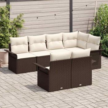7-teiliges Garten-Sofa-Set mit Kissen Braun Poly-Rattan, 2-Sitzer-Garten-Sofa mit Stauraum & Kissen Braun Poly-Rattan