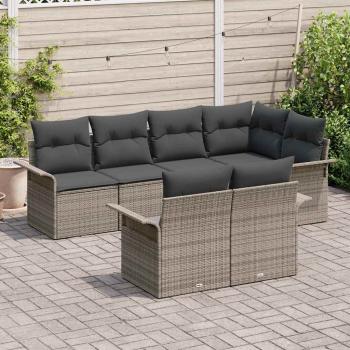 7-teiliges Garten-Sofa-Set mit Kissen Grau Poly Rattan, 2-Sitzer Garten-Sofa mit Stauraum & Kissen Grau Poly Rattan